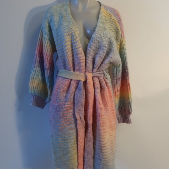 Womens Shag Boutique Multicolor Ombre Belted Cardigan Sweater O/S - Picture 2 of 7